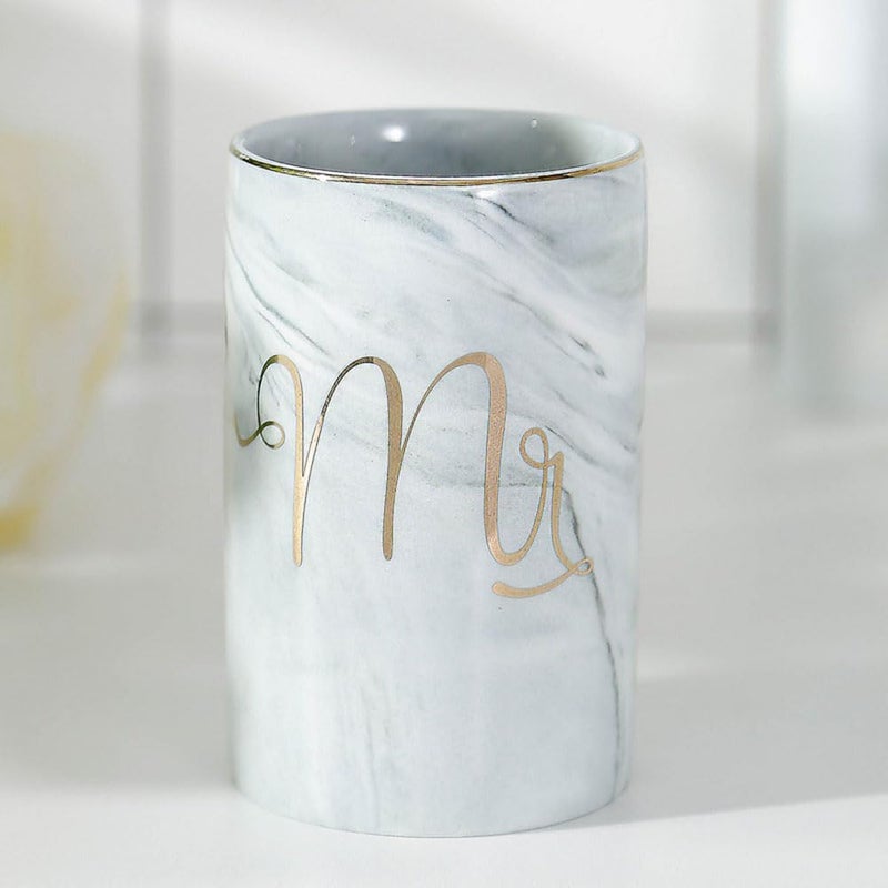 RabyLeo Marble ceramic mug, creative ceramic toothbrush holder, simple couple mouthwash cup. (Grey & A) - Image 2